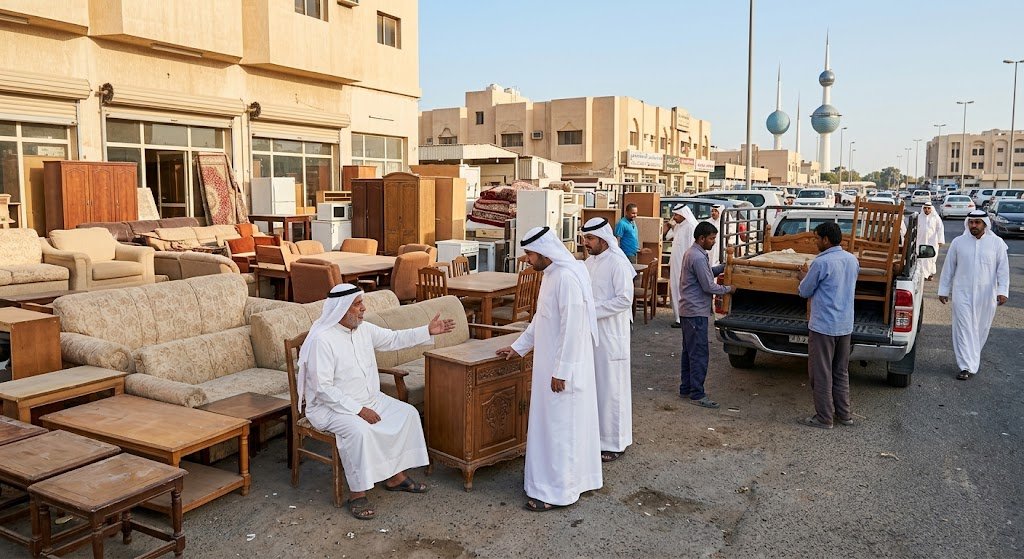 سيارات نقل مجهزة ومعدات فك متطورة تُستخدم في فحص وتحميل الأجهزة ضمن أعمال شراء اثاث مستعمل ومكيفات الكويت لضمان دقة التثمين وسرعة الإنجاز